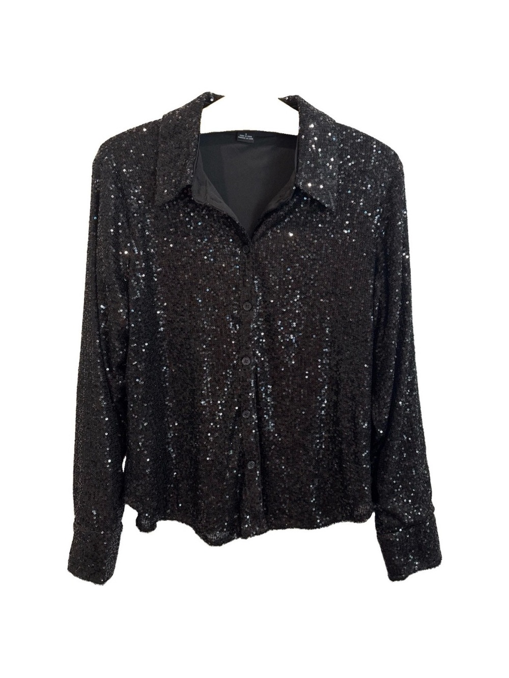 Sanctuary Black Sequin Button Down Long Sleeve Blouse Sz S